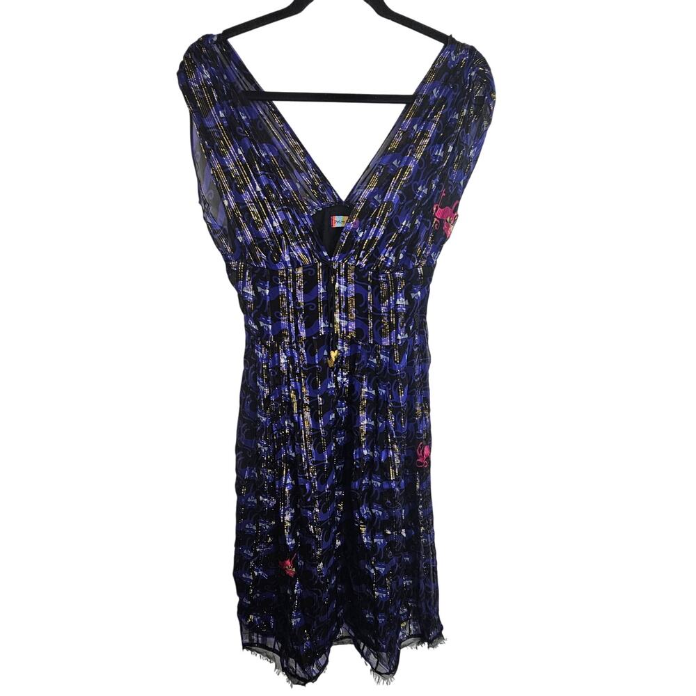 Petro Zillia Womens Cat Print Silk Babydoll Dress 6 Whimsigoth Witchy Designer